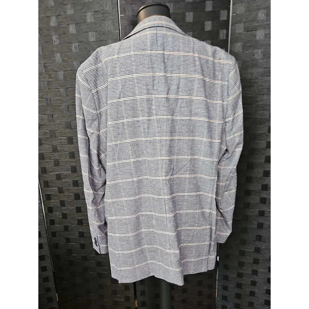 NWT Paul Fredrick Navy & Tan Plaid Blazer Men's 52L